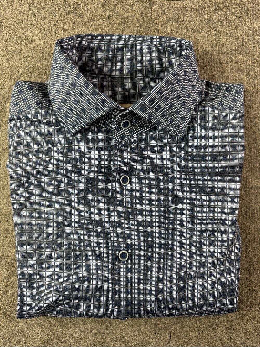 Bugatchi 8 Ways Stretch Mens Long Sleeve Button Up Shirt Size M Blue/Gray